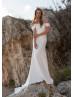 Off Shoulder Ivory Satin Wedding Dress With Beaded Belt